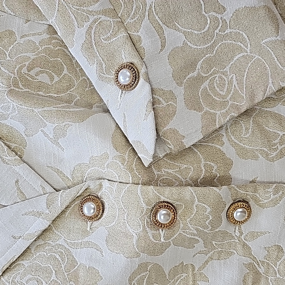 Jaclyn Smith Jacket Gold Cream Lined 3/4 Sleeves Gold Pearl Buttonsβ Size 8 VTG - Picture 3 of 12